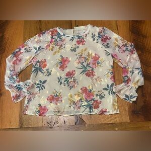 LOFT Sheer Floral Lined Long Sleeve Beautiful Blouse, Small Side Slits, Size XSP